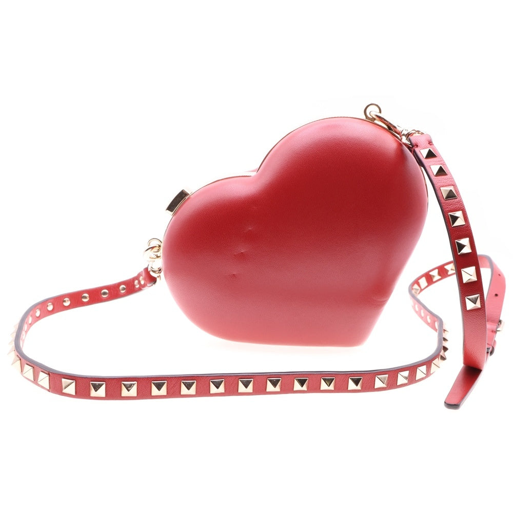 VALENTINO(ヴァレンティノ) ハート ロックスタッズ レザー ショルダーバッグ ゴールド金具 レッド レディース