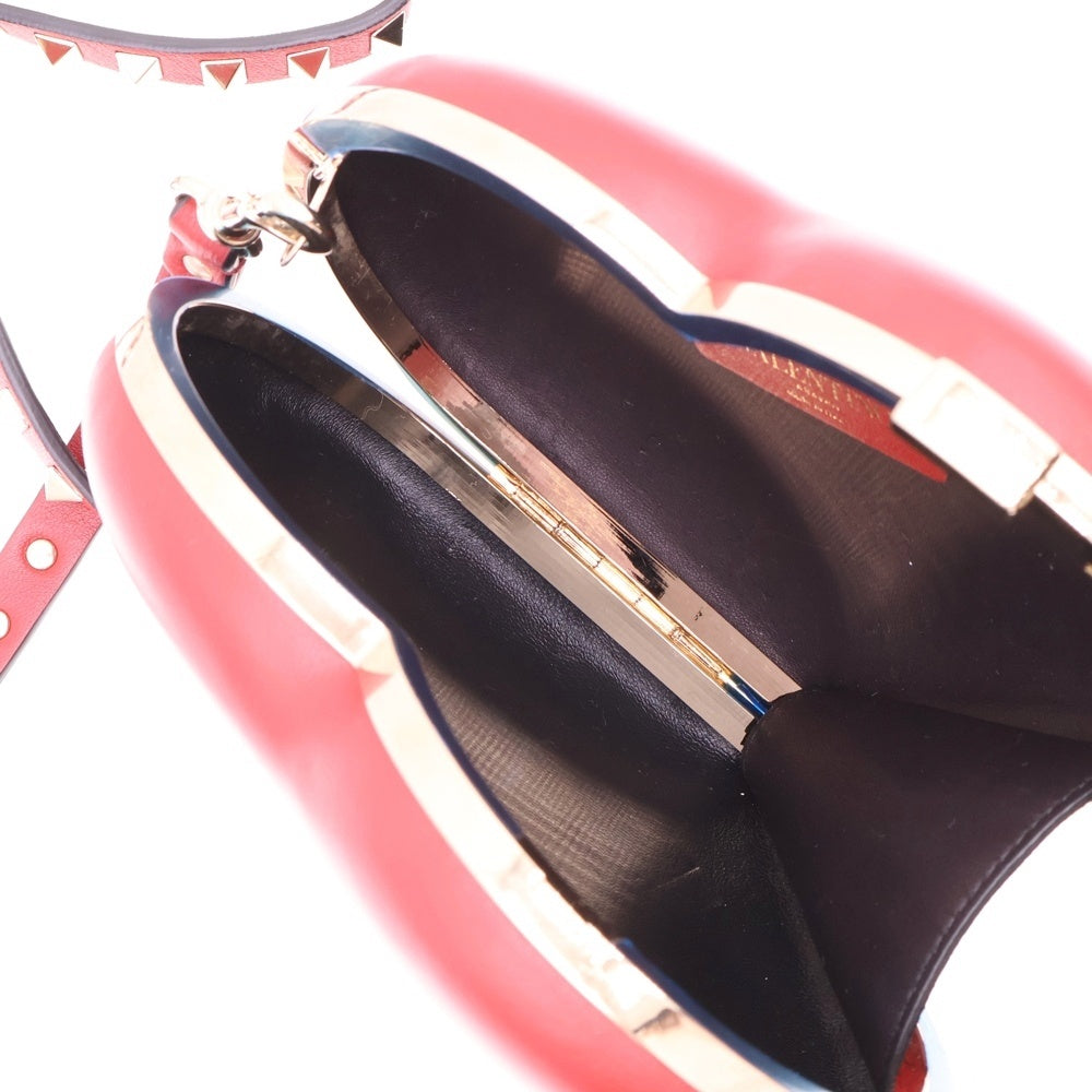 VALENTINO(ヴァレンティノ) ハート ロックスタッズ レザー ショルダーバッグ ゴールド金具 レッド レディース