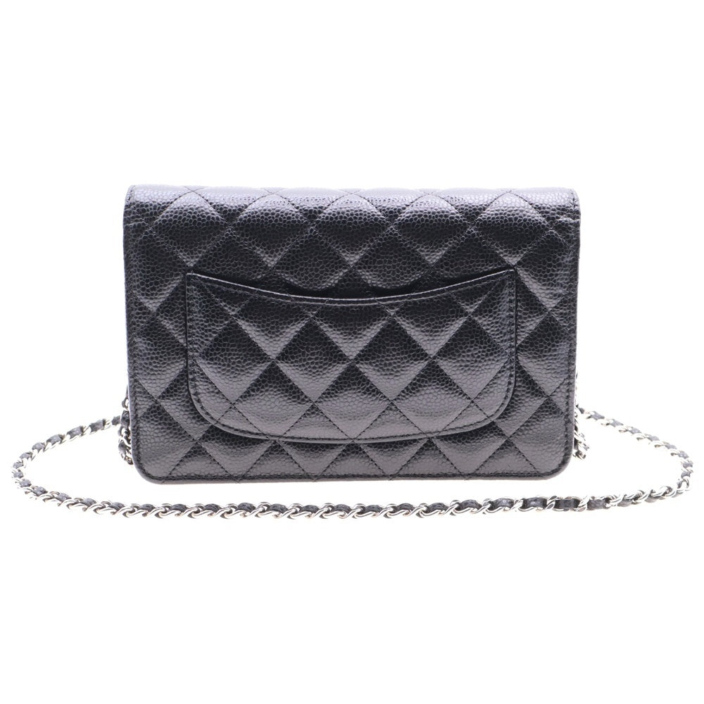 CHANEL(シャネル) マトラッセ ココマーク ターンロック キャビアスキン レザー ショルダーバッグ チェーンウォレット シルバー金具 ブラック ランダムプレート