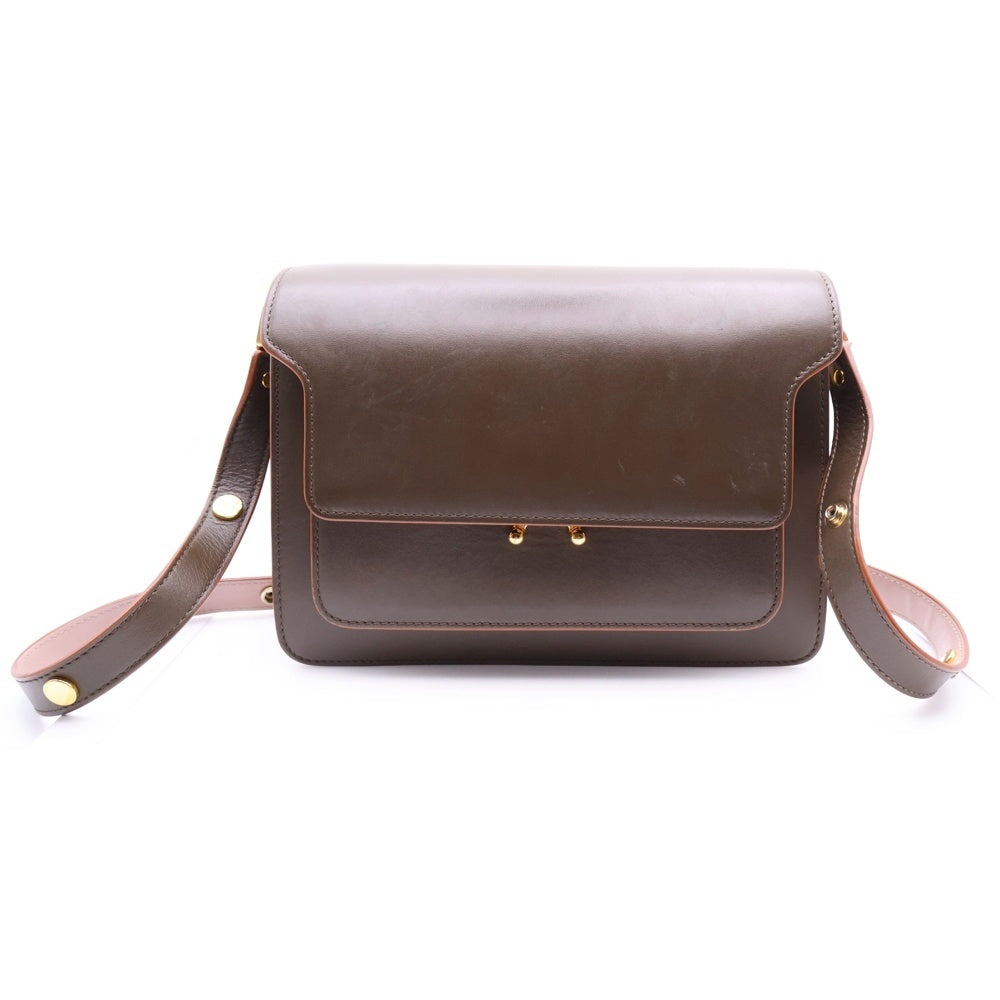 MARNI(マルニ) TRUNK トランク レザー ワンショルダーバッグ ゴールド金具 ブラウン/オリーブ SBMPN09U14