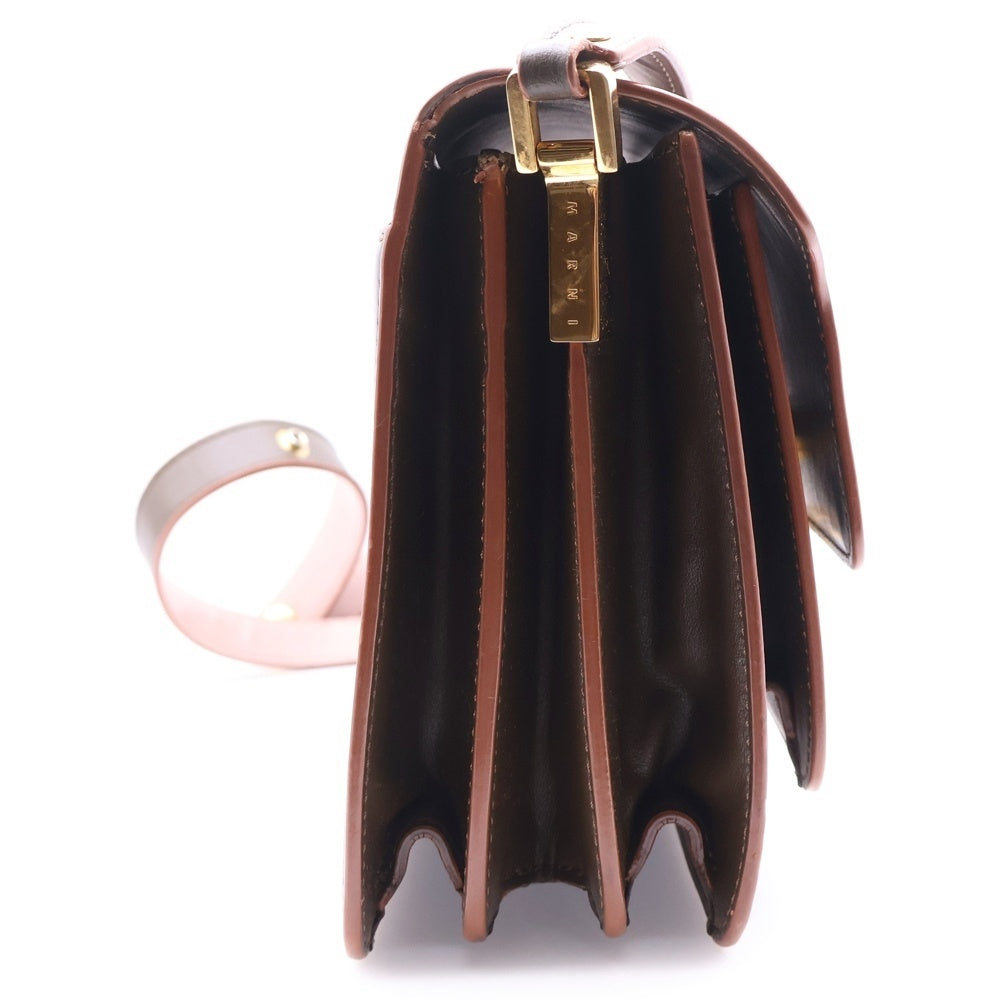 MARNI(マルニ) TRUNK トランク レザー ワンショルダーバッグ ゴールド金具 ブラウン/オリーブ SBMPN09U14