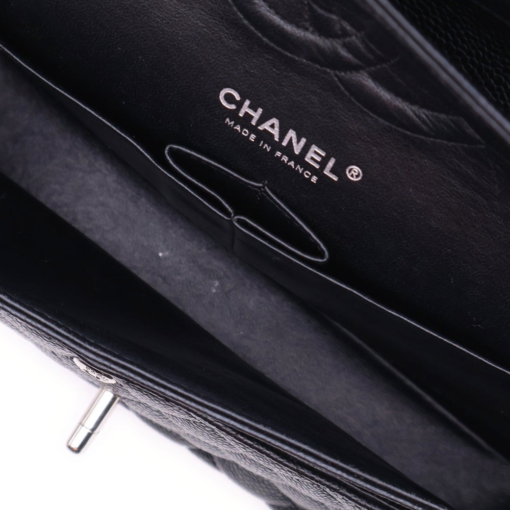 CHANEL(シャネル) マトラッセ25 Wフラップ Wチェーン ショルダーバッグ ブラック キャビアスキン シルバー金具