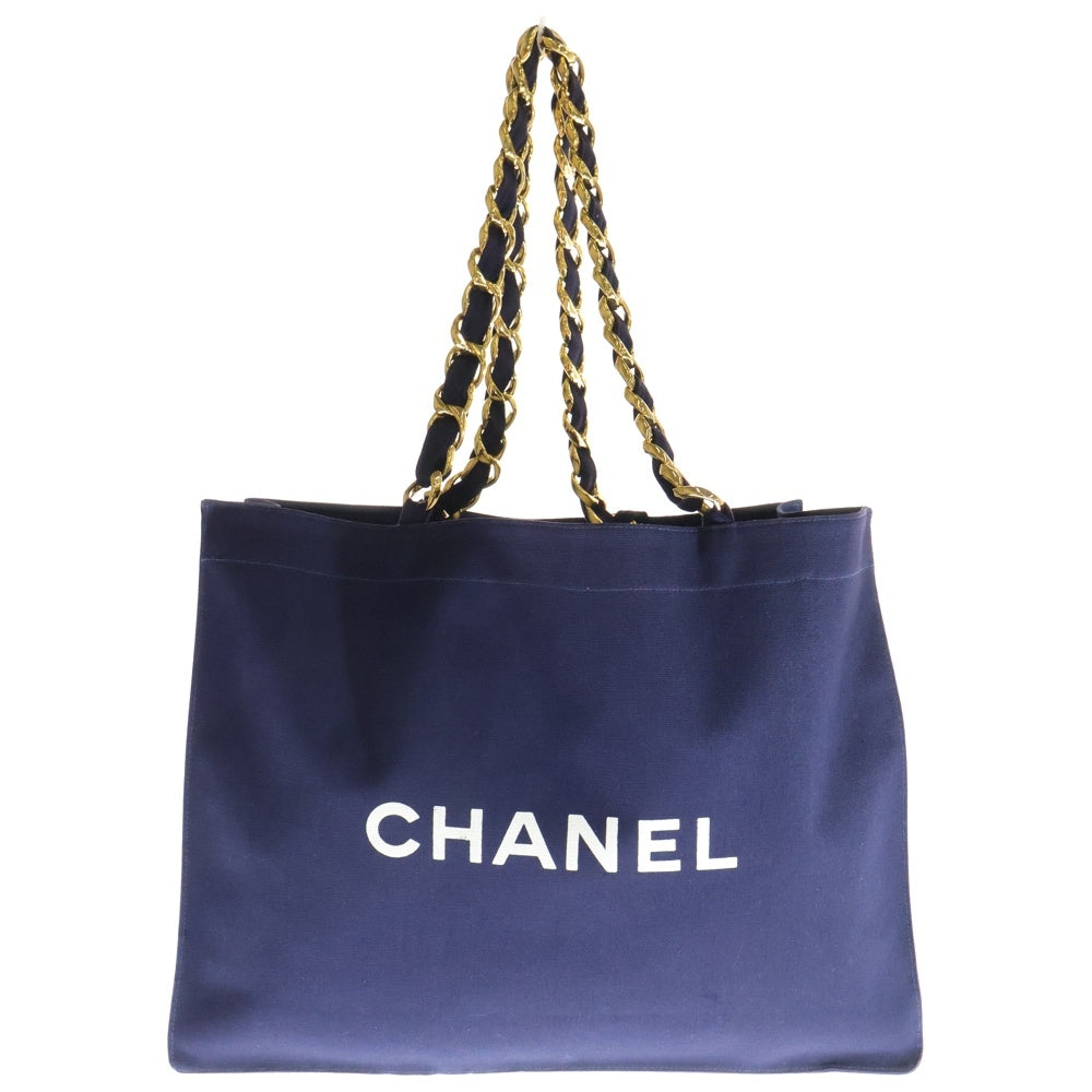 CHANEL(シャネル) ココマーク ポーチ付 キャンパス チェーントートバッグ ネイビー レディース