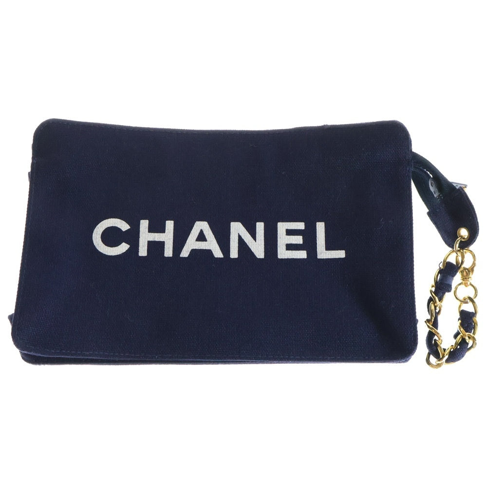 CHANEL(シャネル) ココマーク ポーチ付 キャンパス チェーントートバッグ ネイビー レディース