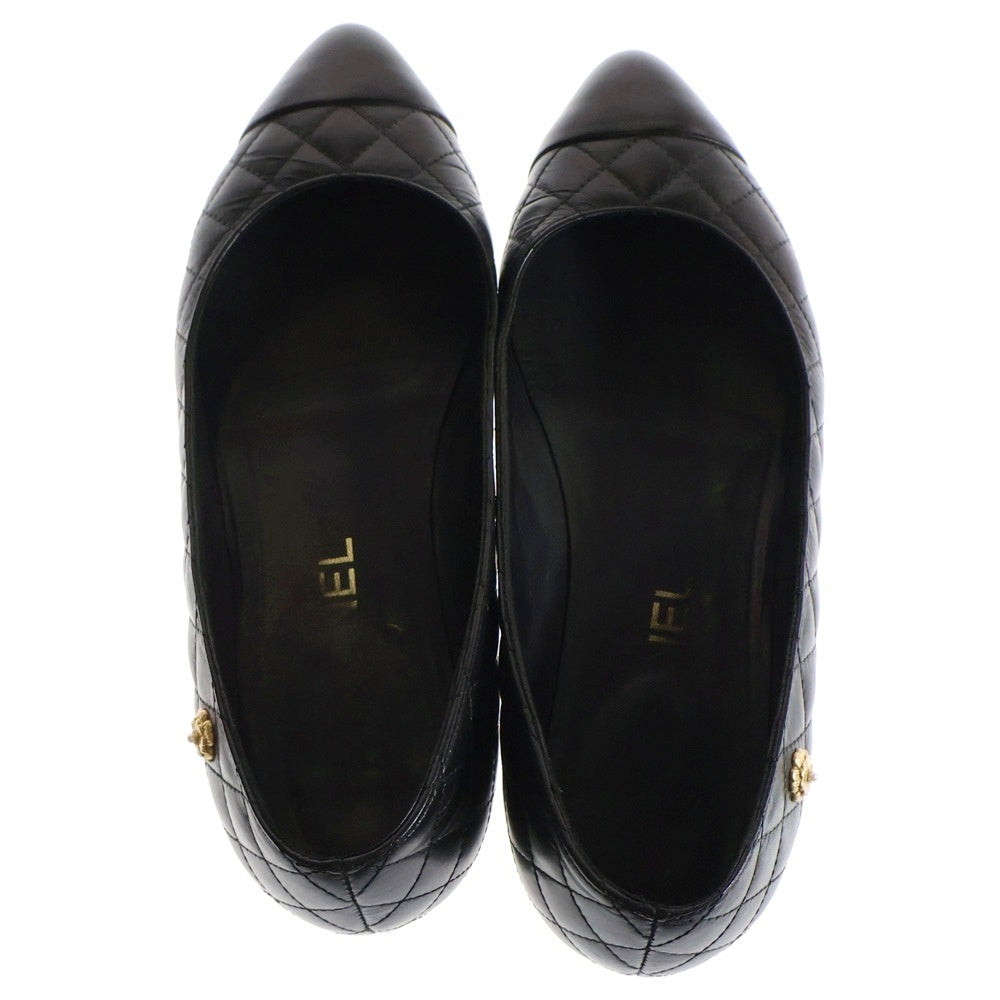 CHANEL(シャネル) マトラッセ カメリア キルティング レザー ローカット フラット バレエシューズ パンプス ブラック レディース G30986