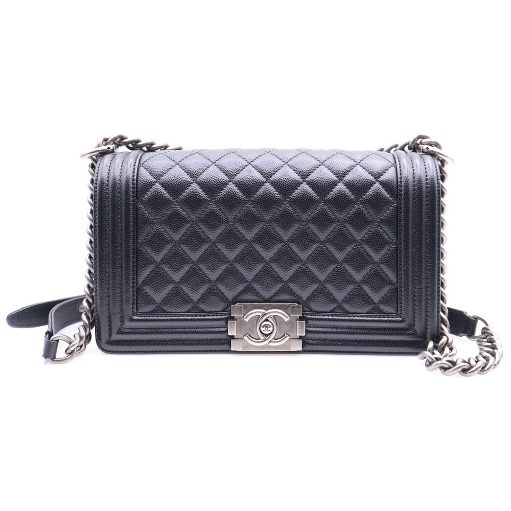 CHANEL(シャネル) ボーイシャネル25 ブラック キャビアスキン シルバー金具 ショルダーバッグ