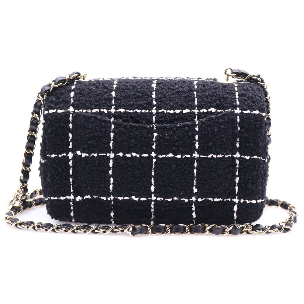 CHANEL(シャネル) カメリア チェーンショルダーバッグ ブラック ツイード ゴールド金具