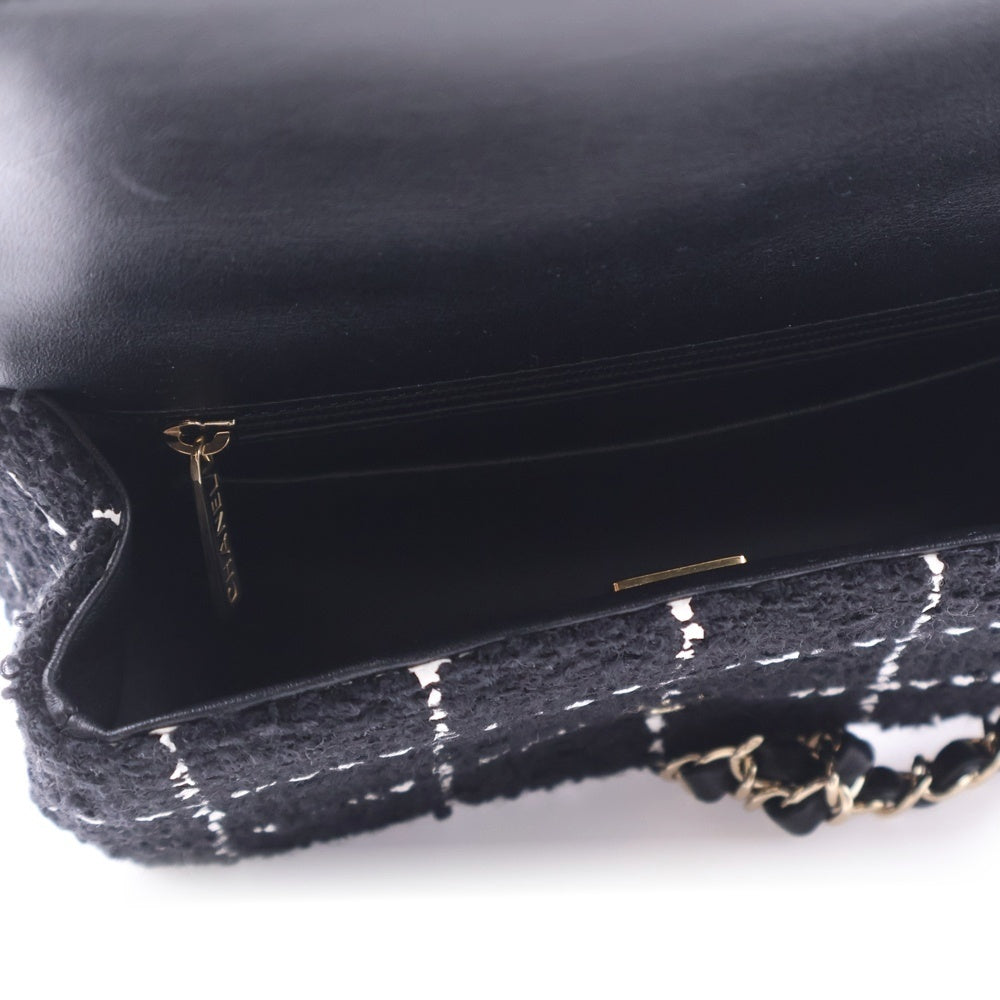 CHANEL(シャネル) カメリア チェーンショルダーバッグ ブラック ツイード ゴールド金具