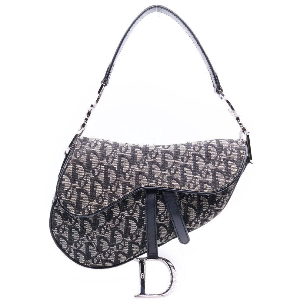 Christian Dior(クリスチャンディオール) トロッター サドルバッグ キャンバス ブラック シルバー金具 ワンショルダーバッグ ハンドバッグ レディース
