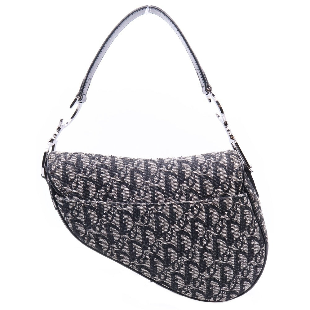 Christian Dior(クリスチャンディオール) トロッター サドルバッグ キャンバス ブラック シルバー金具 ワンショルダーバッグ ハンドバッグ レディース