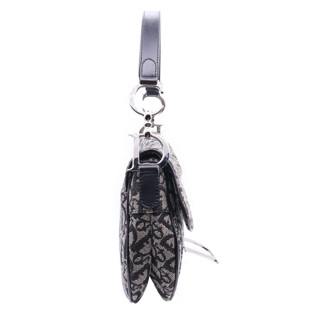 Christian Dior(クリスチャンディオール) トロッター サドルバッグ キャンバス ブラック シルバー金具 ワンショルダーバッグ ハンドバッグ レディース