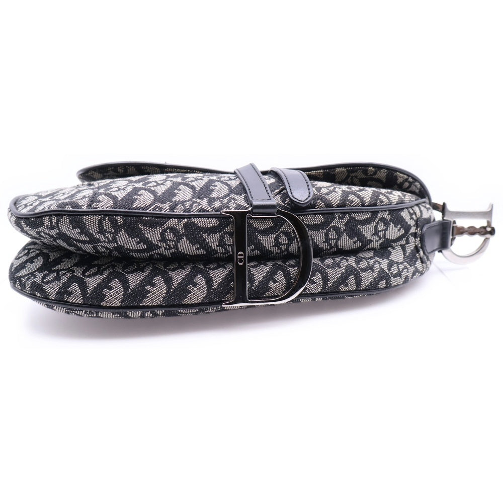Christian Dior(クリスチャンディオール) トロッター サドルバッグ キャンバス ブラック シルバー金具 ワンショルダーバッグ ハンドバッグ レディース
