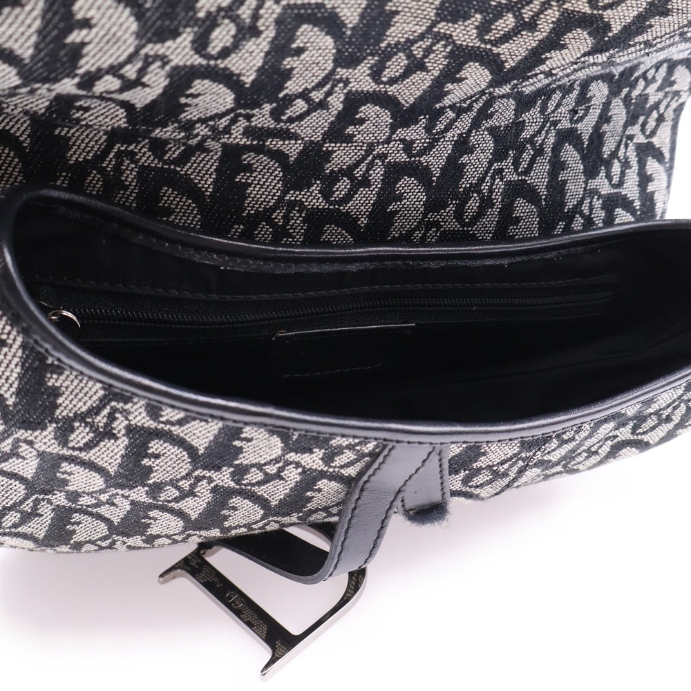 Christian Dior(クリスチャンディオール) トロッター サドルバッグ キャンバス ブラック シルバー金具 ワンショルダーバッグ ハンドバッグ レディース