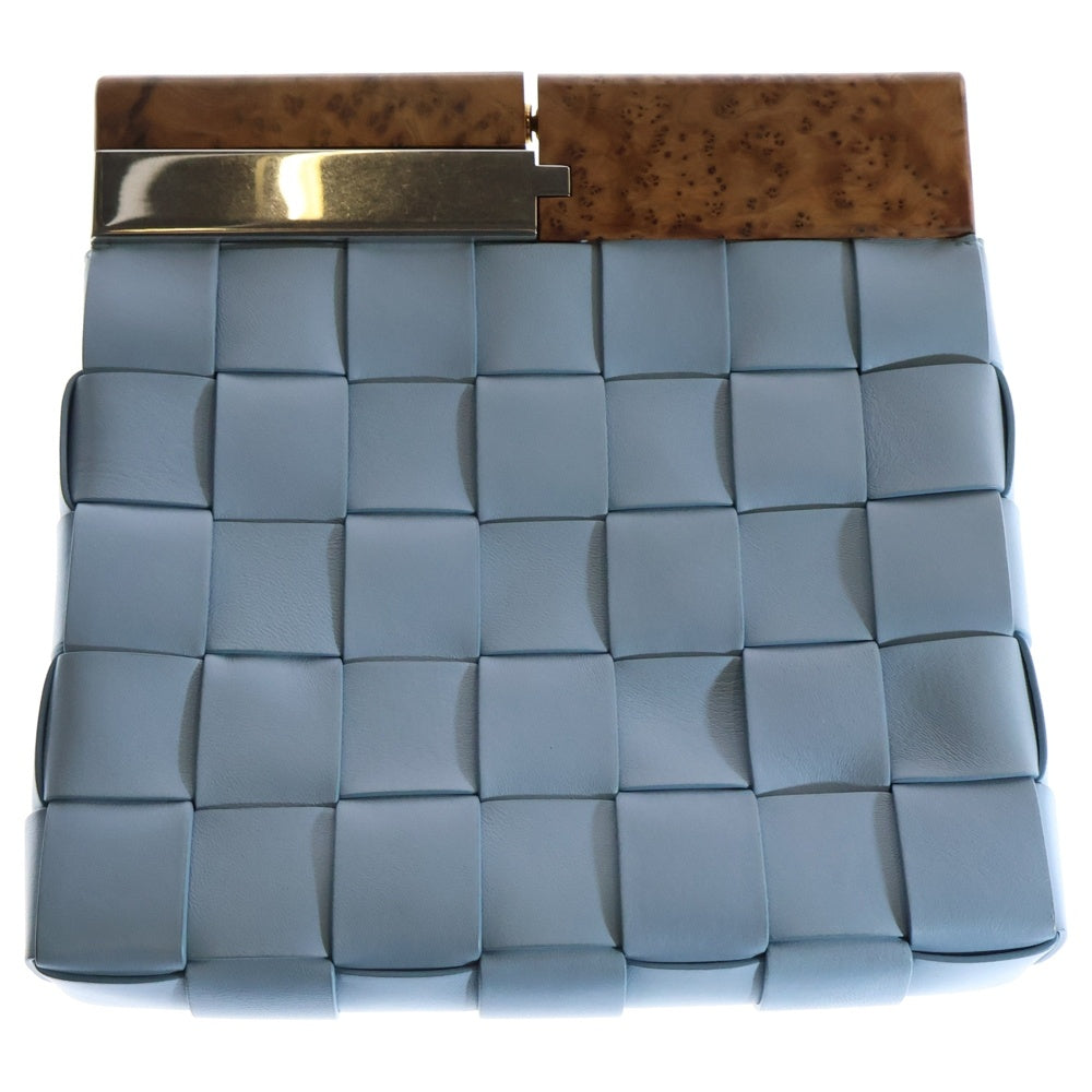 BOTTEGA VENETA(ボッテガヴェネタ) マキシイントレチャート BVスナップ クラッチバッグ ライトブルー レザー ハンドバッグ