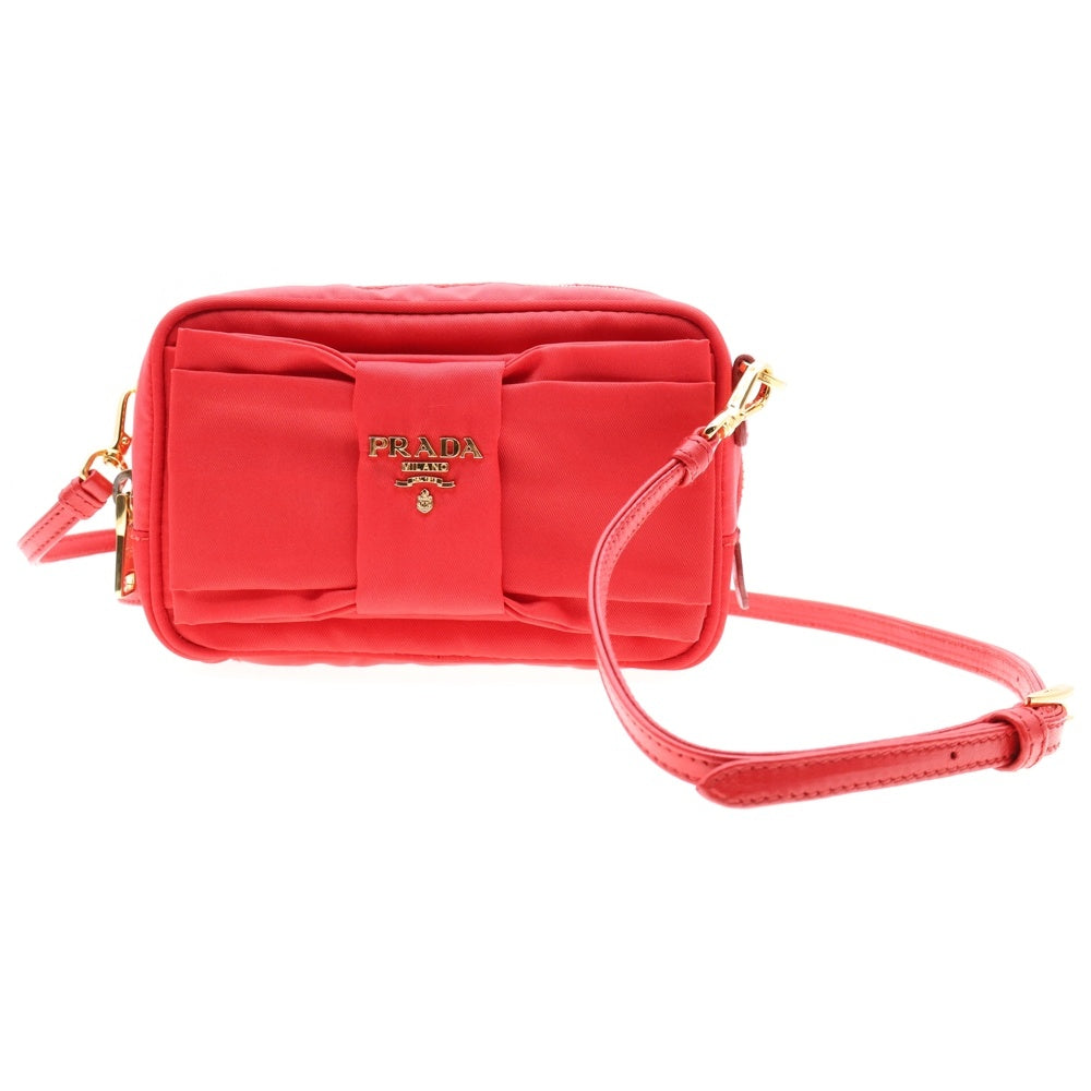 PRADA(プラダ) テスート リボン ショルダーバッグ ポーチ レッド ナイロン 1N1727
