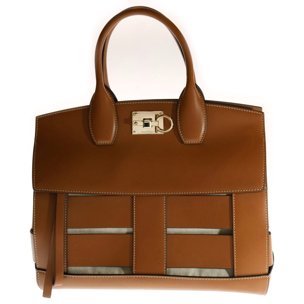 FERRAGAMO(フェラガモ) ガンチーニ スタジオ レザー 2WAY ハンド ショルダーバッグ ブラウン