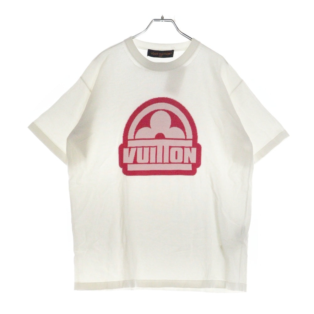 LOUIS VUITTON(ルイヴィトン) 23AW ロゴジャガードニット クルーネック 半袖Tシャツ カットソー ホワイト/ピンク RM232M HA0 HPN30W