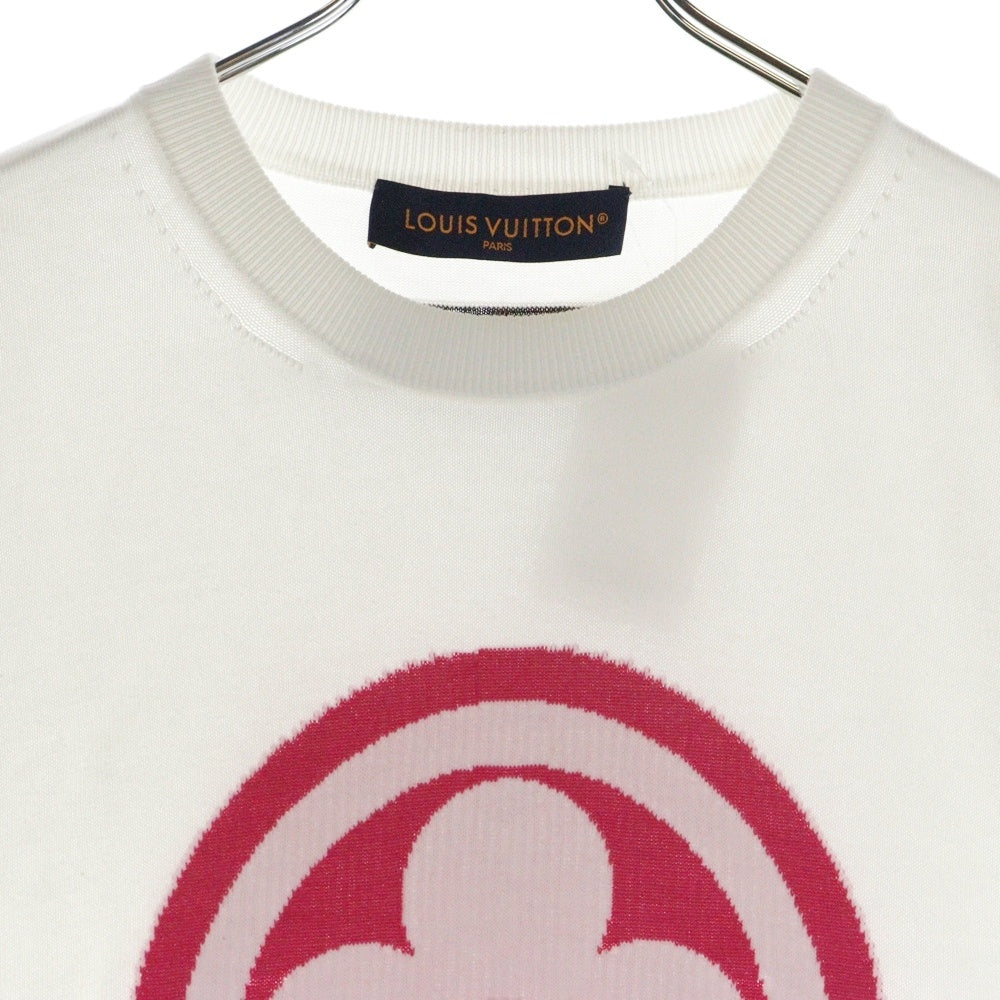 LOUIS VUITTON(ルイヴィトン) 23AW ロゴジャガードニット クルーネック 半袖Tシャツ カットソー ホワイト/ピンク RM232M HA0 HPN30W