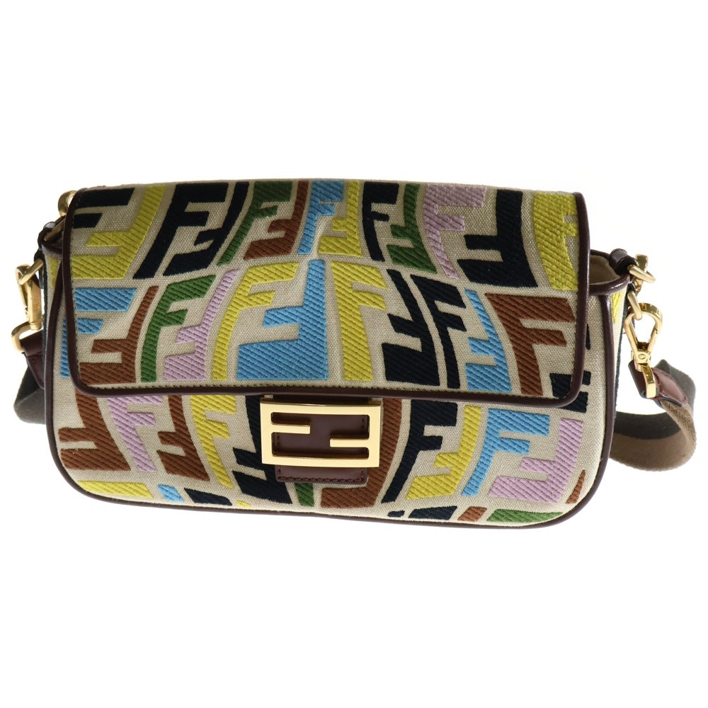 FENDI(フェンディ) マンマバケット FFロゴプレート ズッカ柄 レザー キャンバス 2WAY ハンド ショルダーバッグ ゴールド金具 マルチカラー ブラウン/イエロー 8BR600