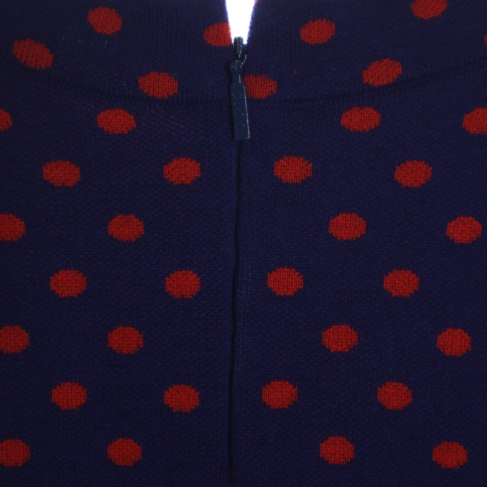 GUCCI(グッチ) GG ドット総柄 モックネック パフスリーブ 半袖 ニット セーター ネイビー/レッド レディース 623606 XKBDJ