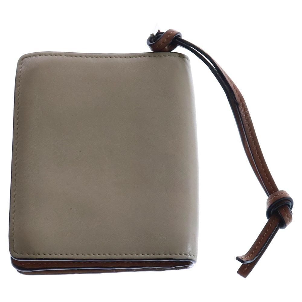 LOEWE(ロエベ) アナグラム コンパクトジップウォレット コインケース 三つ折り財布 シルバー金具 ベージュ×ブラウン レザー