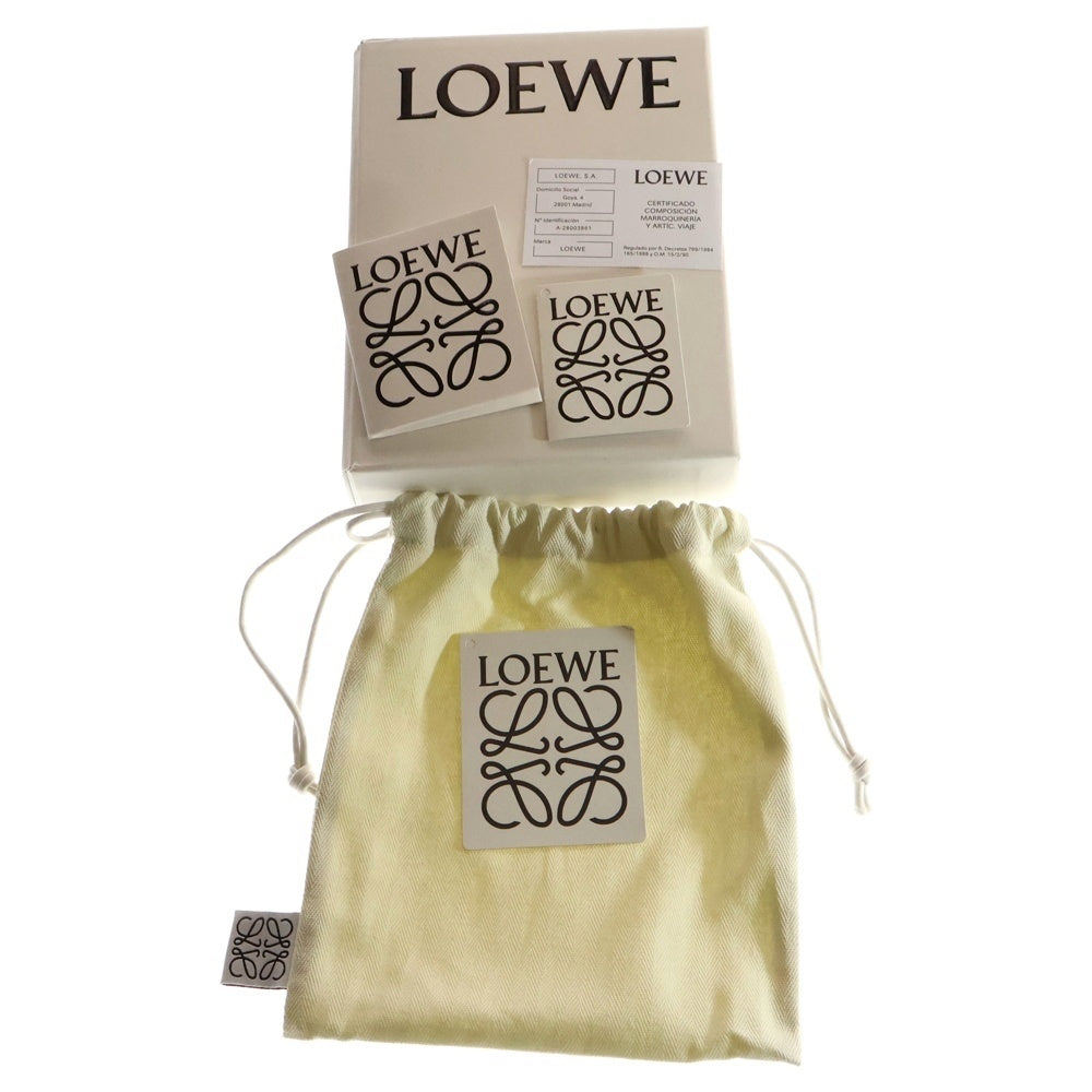 LOEWE(ロエベ) アナグラム コンパクトジップウォレット コインケース 三つ折り財布 シルバー金具 ベージュ×ブラウン レザー