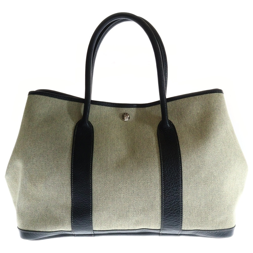 HERMES(エルメス) ガーデンパーティPM トワルアッシュ ネゴンダ キャンバス レザー ハンド トートバッグ シルバー金具 ブラック/ベージュ □J刻印