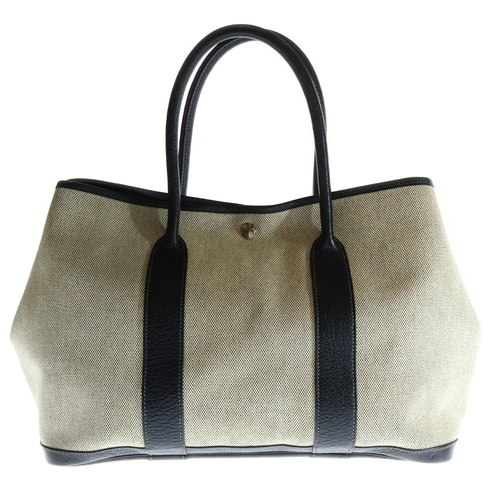 HERMES(エルメス) ガーデンパーティPM トワルアッシュ ネゴンダ キャンバス レザー ハンド トートバッグ シルバー金具 ブラック/ベージュ □J刻印