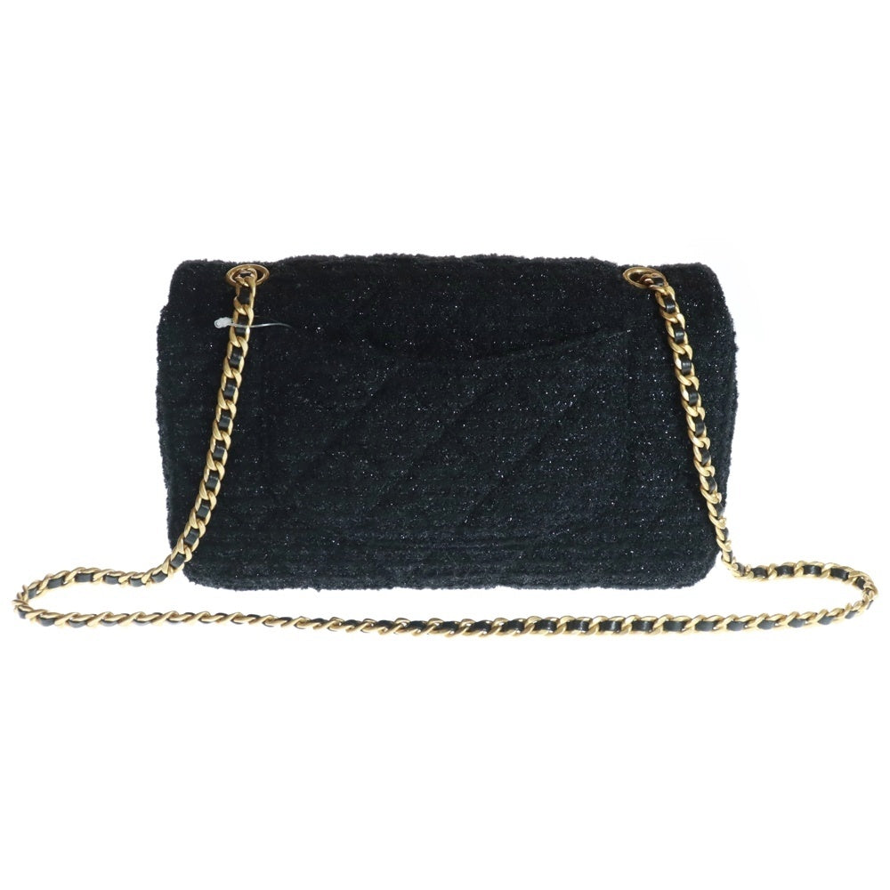CHANEL(シャネル) マトラッセ25 ココマーク ツイード ダブルチェーン ショルダーバッグ ゴールド金具 ブラック レディース