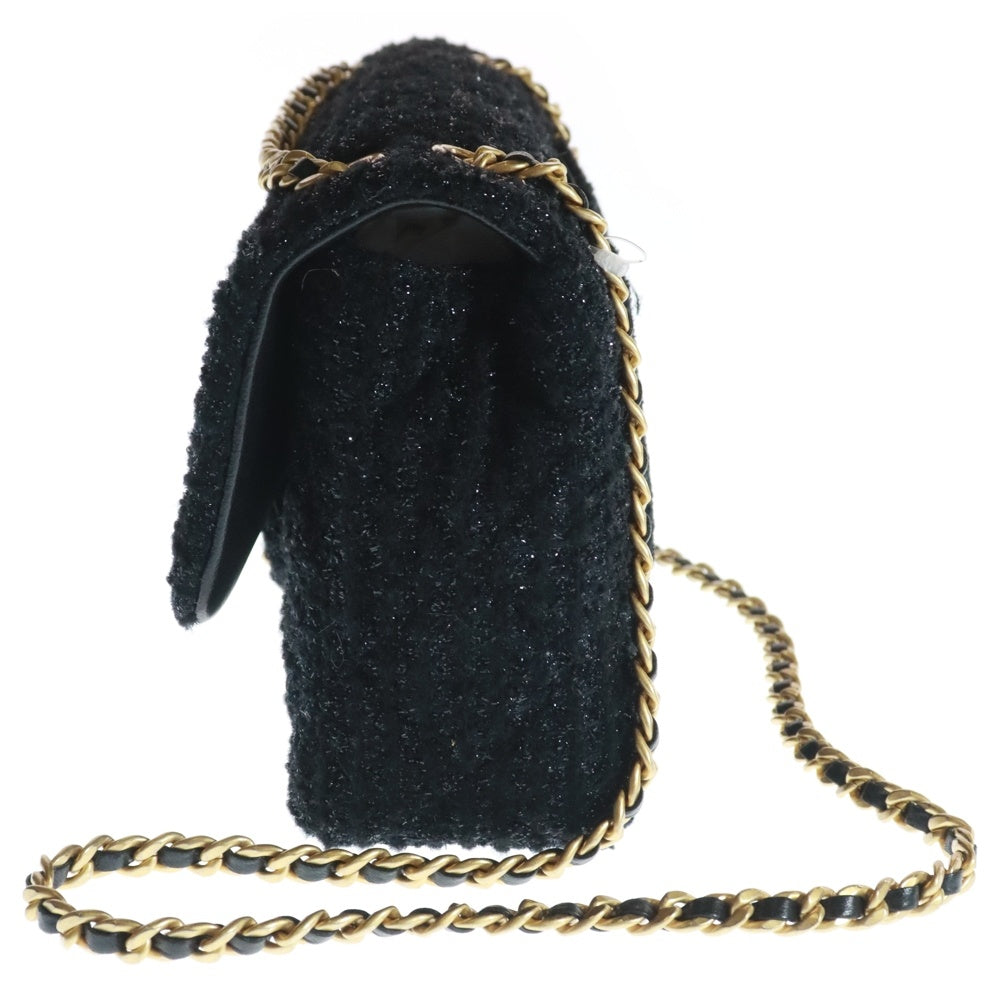 CHANEL(シャネル) マトラッセ25 ココマーク ツイード ダブルチェーン ショルダーバッグ ゴールド金具 ブラック レディース
