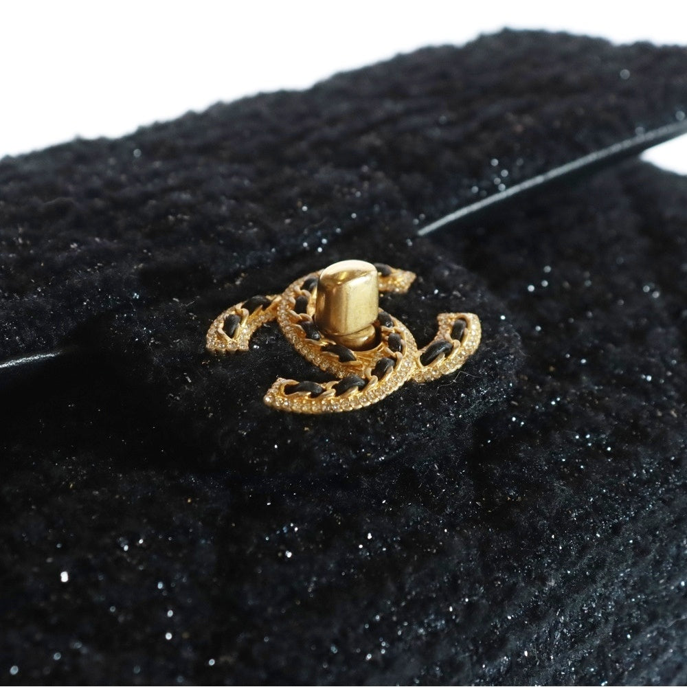CHANEL(シャネル) マトラッセ25 ココマーク ツイード ダブルチェーン ショルダーバッグ ゴールド金具 ブラック レディース