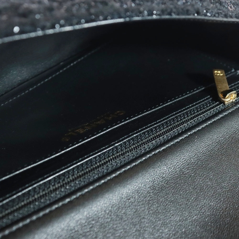 CHANEL(シャネル) マトラッセ25 ココマーク ツイード ダブルチェーン ショルダーバッグ ゴールド金具 ブラック レディース