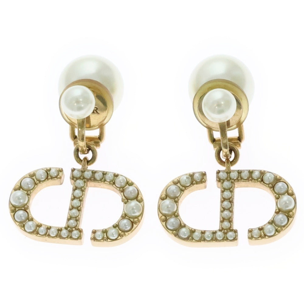 Christian Dior(クリスチャンディオール) CDロゴ フェイクパール ラインストーン イヤリング ゴールド レディース