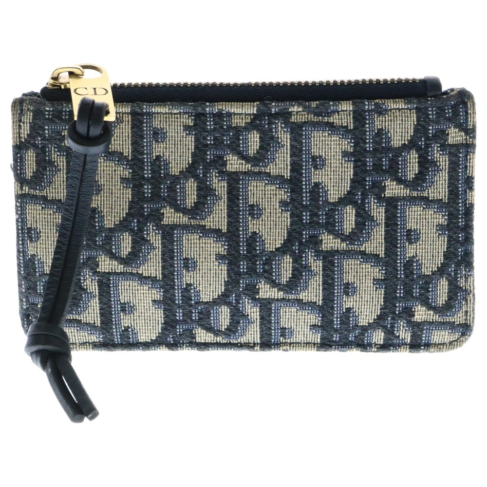 Christian Dior(クリスチャンディオール) オブリーク トロッター柄 キャンバス レザー コインケース キーケース ポーチ ネイビー/ベージュ