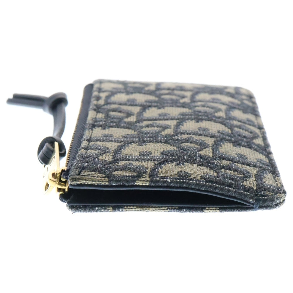 Christian Dior(クリスチャンディオール) オブリーク トロッター柄 キャンバス レザー コインケース キーケース ポーチ ネイビー/ベージュ