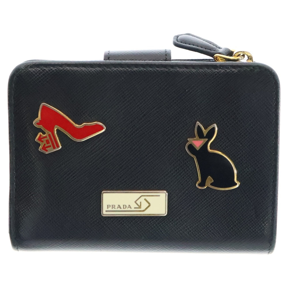 PRADA(プラダ) サフィアーノ コンパクトウォレット 二つ折り財布 コインケース ゴールド金具 ネイビー