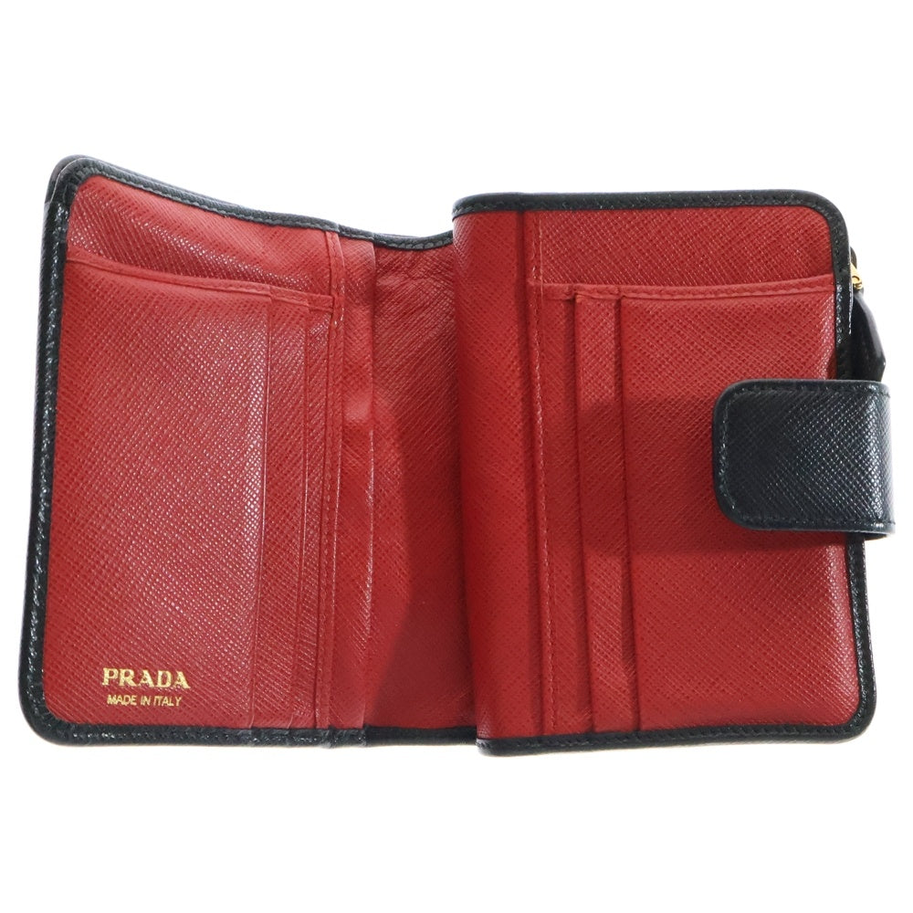 PRADA(プラダ) サフィアーノ コンパクトウォレット 二つ折り財布 コインケース ゴールド金具 ネイビー