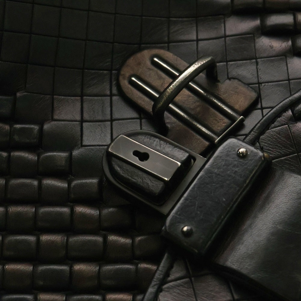 BOTTEGA VENETA(ボッテガヴェネタ) イントレチャート メタリック レザー ビジネスバッグ ブリーフケース ブラック/ブラウン