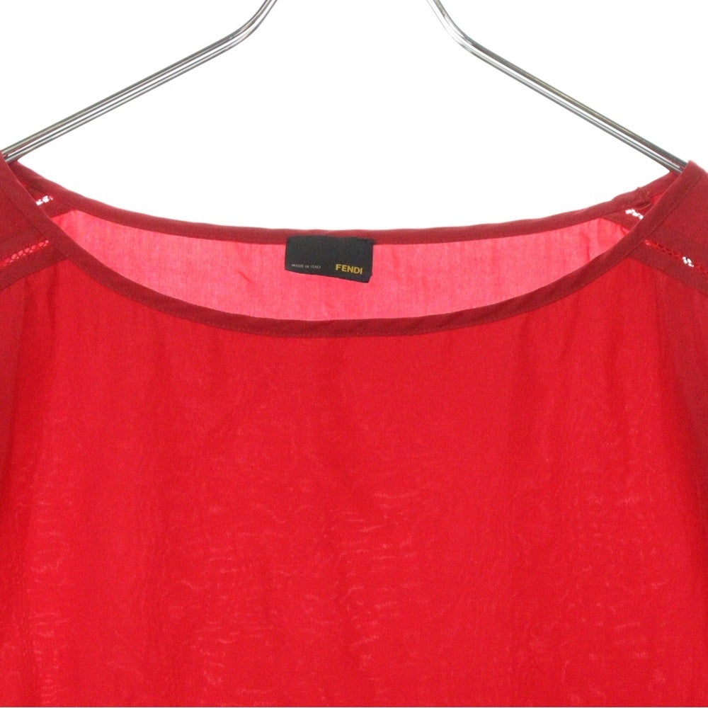 FENDI(フェンディ) シルク ギャザースリーブ プルオーバー 半袖ブラウス レッド レディース FT6055 NBP