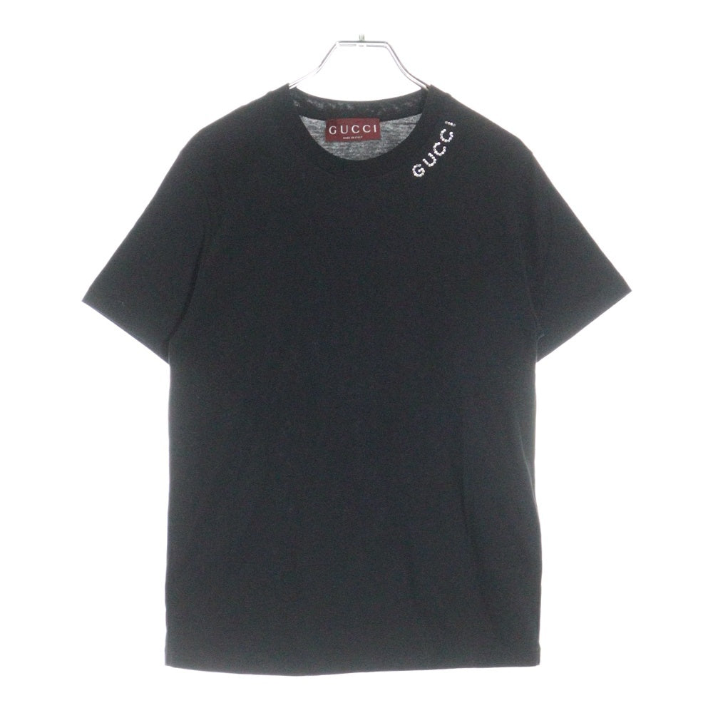 GUCCI(グッチ) 24AW クリスタル ラインストーンロゴ クルーネック 半袖Tシャツ カットソー ブラック レディース 787299