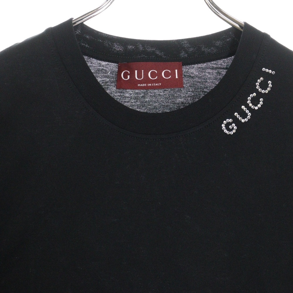 GUCCI(グッチ) 24AW クリスタル ラインストーンロゴ クルーネック 半袖Tシャツ カットソー ブラック レディース 787299