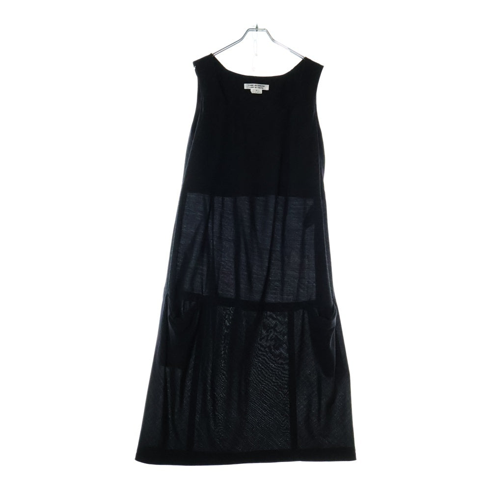 COMME des GARCONS(コムデギャルソン) 21SS AD2020 変形 ピンストライプ総柄 ウール ノースリーブ ミディアムワンピース ネイビー レディース RG-O012