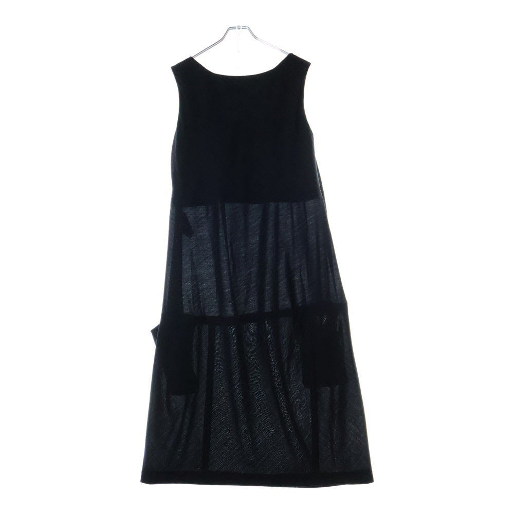 COMME des GARCONS(コムデギャルソン) 21SS AD2020 変形 ピンストライプ総柄 ウール ノースリーブ ミディアムワンピース ネイビー レディース RG-O012