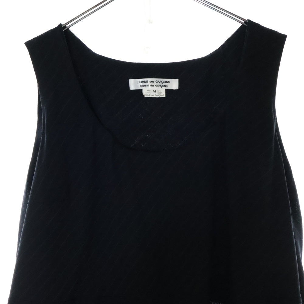 COMME des GARCONS(コムデギャルソン) 21SS AD2020 変形 ピンストライプ総柄 ウール ノースリーブ ミディアムワンピース ネイビー レディース RG-O012