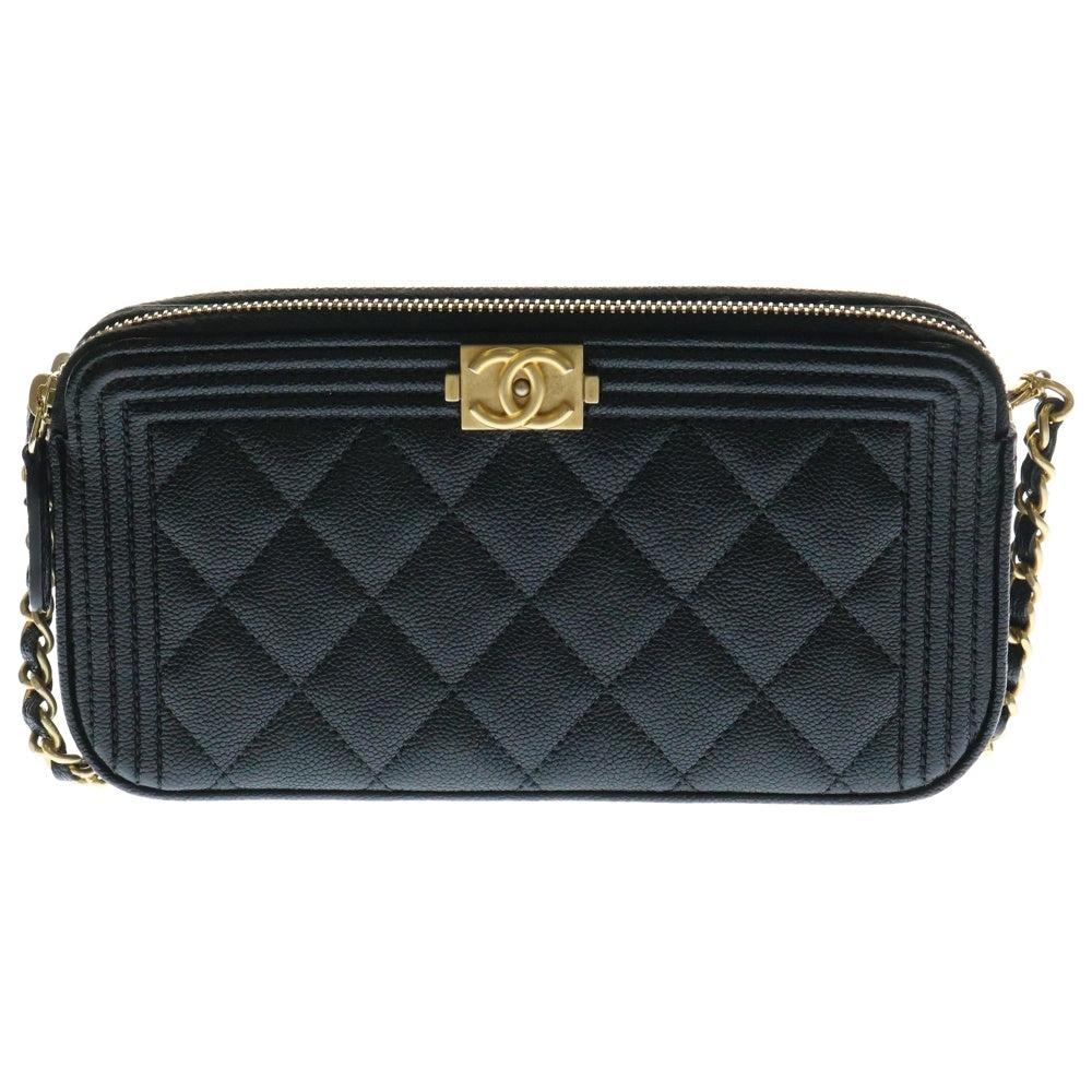 CHANEL(シャネル) ボーイシャネル チェーンウォレット ブラック キャビアスキン ショルダーバッグ A84069