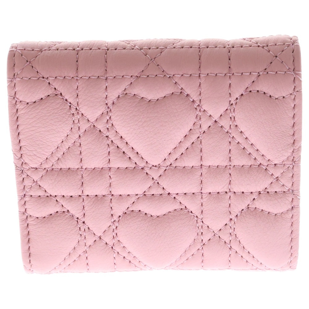 Christian Dior(クリスチャンディオール) CD レディディオール カロ ハイビスカス ハート カナージュ 三つ折り財布 コンパクトウォレット コインケース ゴールド金具 ピンク レザー