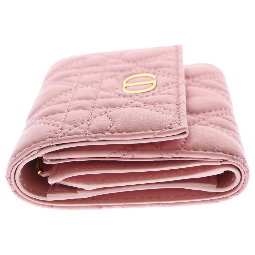 Christian Dior(クリスチャンディオール) CD レディディオール カロ ハイビスカス ハート カナージュ 三つ折り財布 コンパクトウォレット コインケース ゴールド金具 ピンク レザー