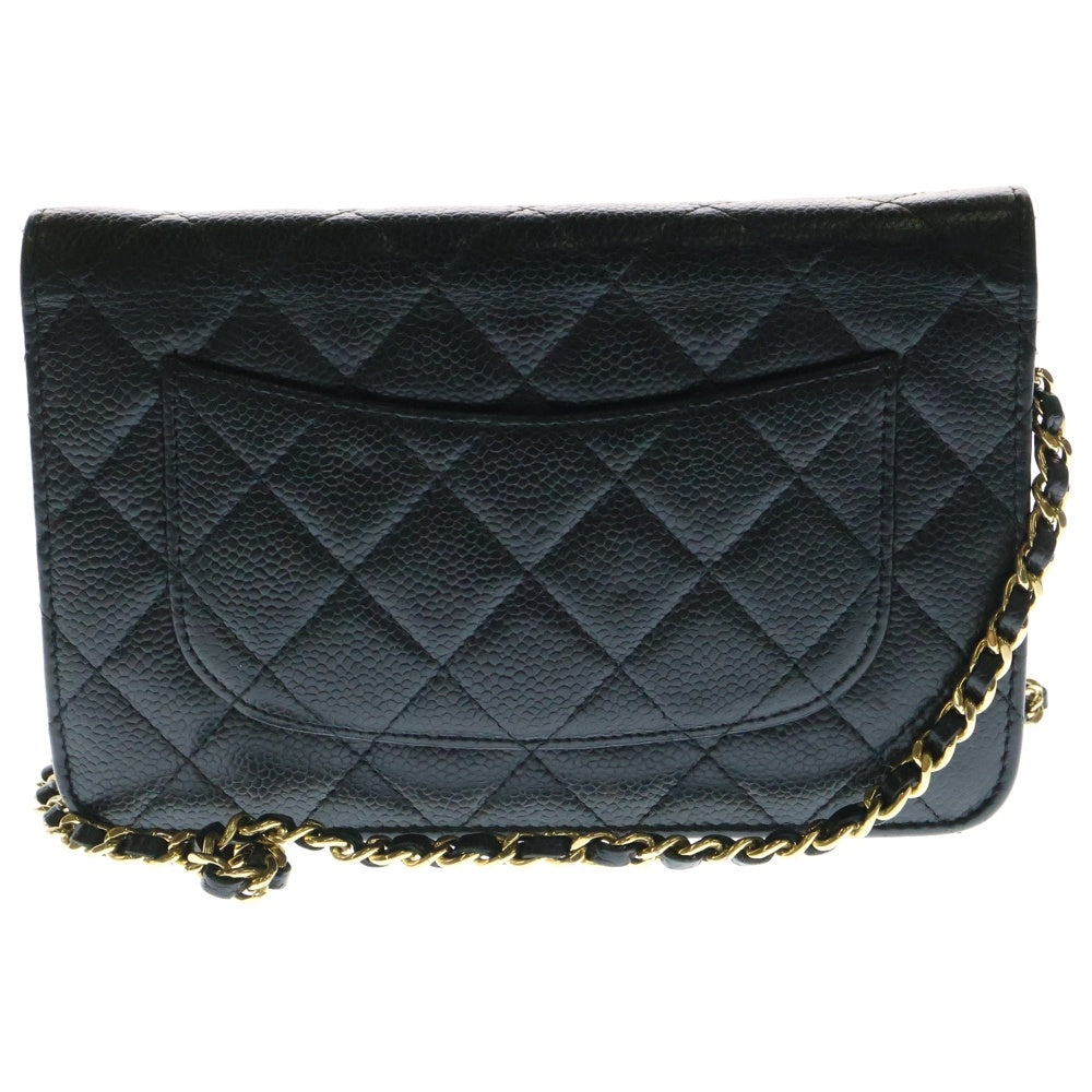 CHANEL(シャネル) マトラッセ ココマーク キャビアスキン レザー チェーンウォレット ショルダーバッグ ゴールド金具 ブラック 22番台 AP0250
