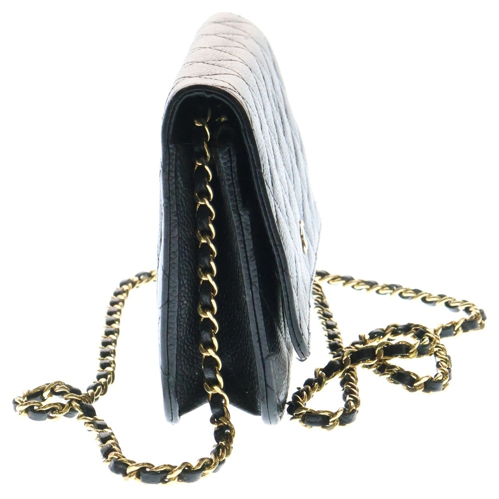 CHANEL(シャネル) マトラッセ ココマーク キャビアスキン レザー チェーンウォレット ショルダーバッグ ゴールド金具 ブラック 22番台 AP0250