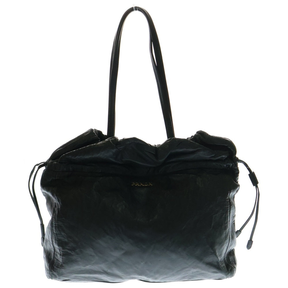 PRADA(プラダ) ロゴ トートバッグ ハンドバッグ 巾着型 ブラック ゴールド金具 レザー